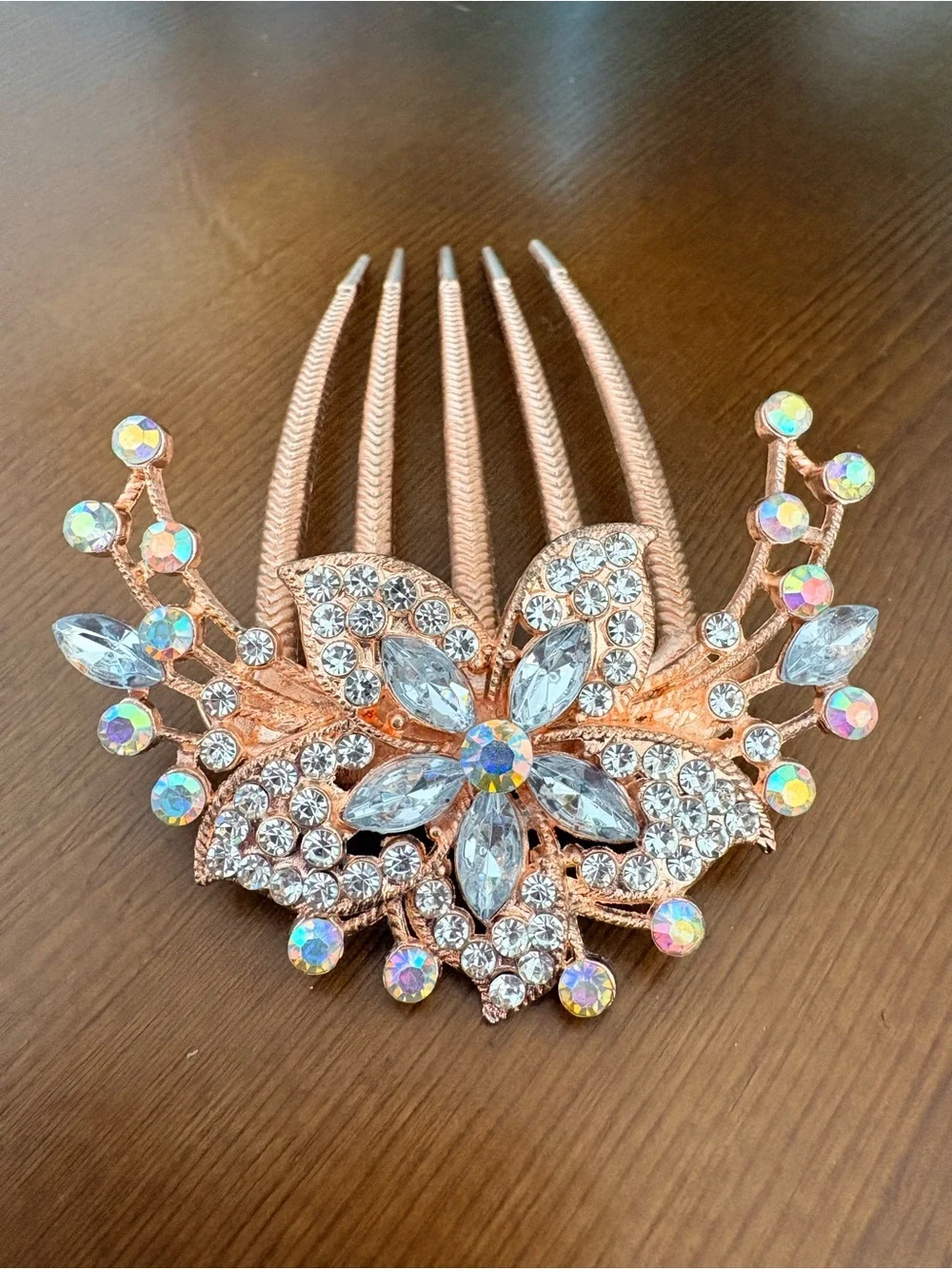Rose Gold Crystal Hair Comb Accessory Bride Bridesmaid Prom Updo For Hair